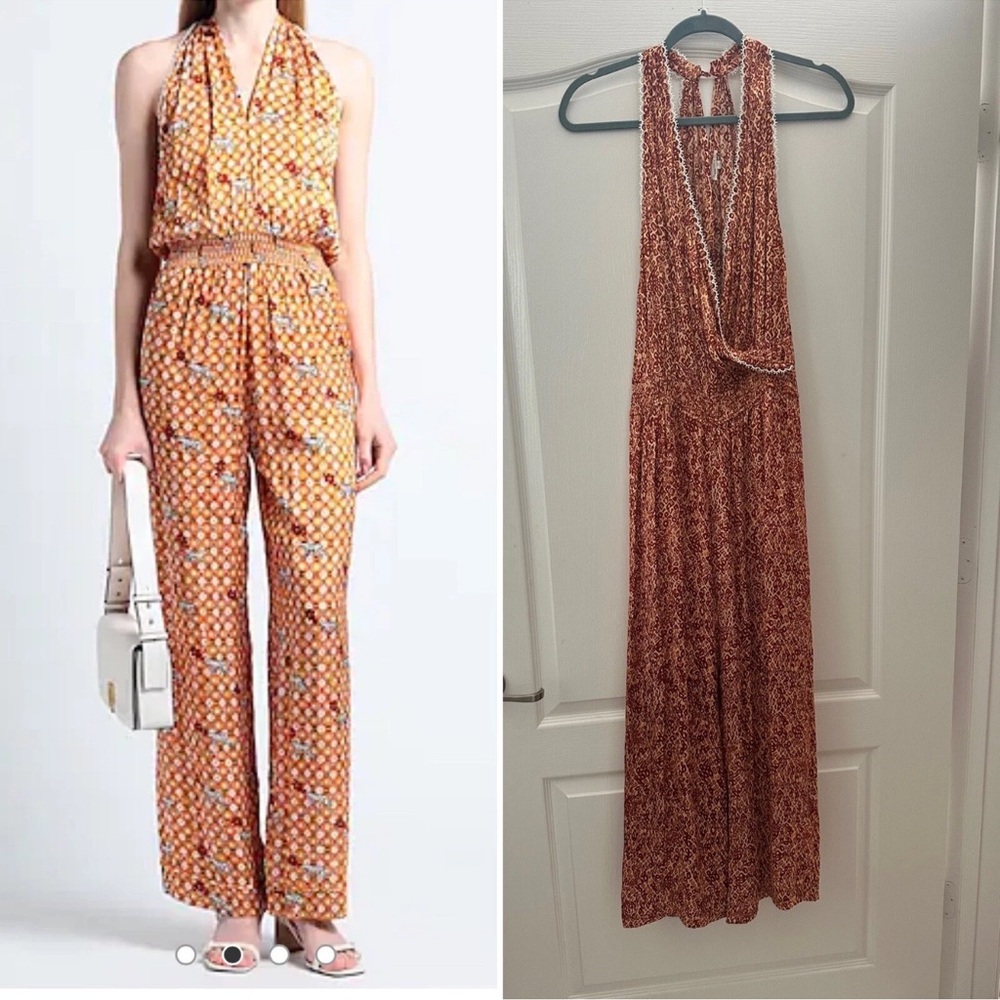 Poupette St. Barth Orange and White Jumpsuit XS